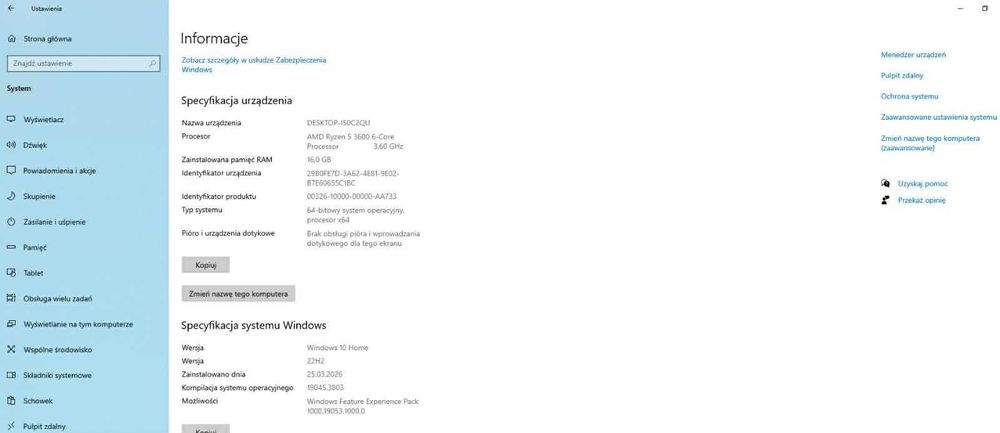 KOMPUTER DO GIER / PRACY – Ryzen 5 3600 + RX 580 4gb + 16GB RAM