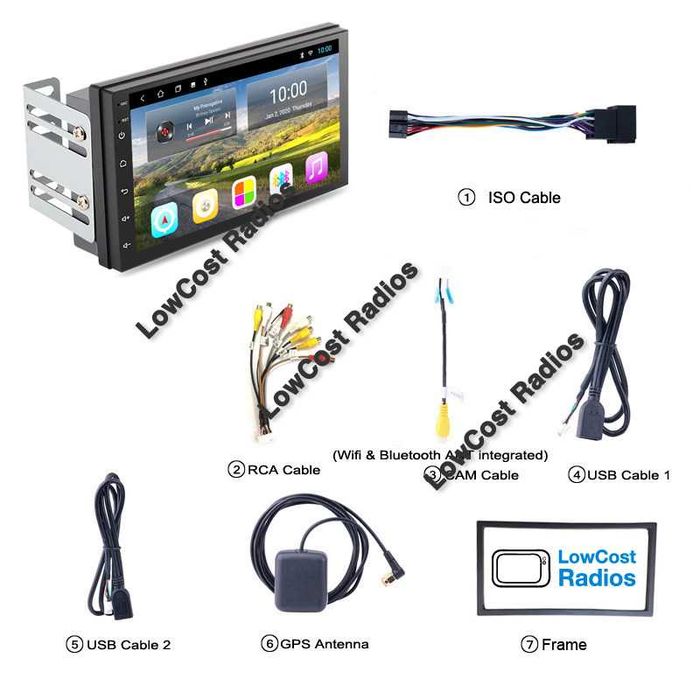 Rádio GPS 2DIN 7" Universal • ANDROID 15 • USB • Mãos livres • Ficha ISO | CARPLAY • ANDROID AUTO