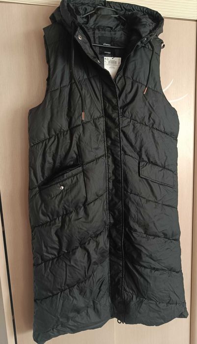 Nowa Piękna długa kamizelka bezrękawnik czarna