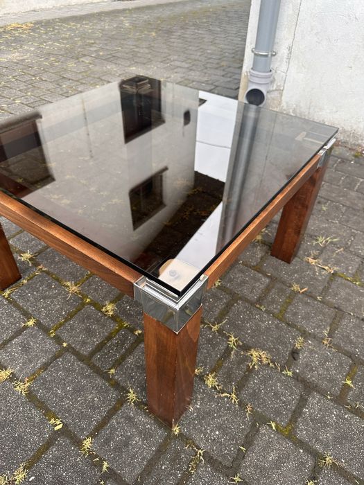 Stolik kawowy ze szklanym blatem mid century w stylu Pierre Vandel