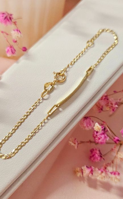 Złota bransoletka dziecięca pancerka gładka blaszką pr 585 dł 16 cm