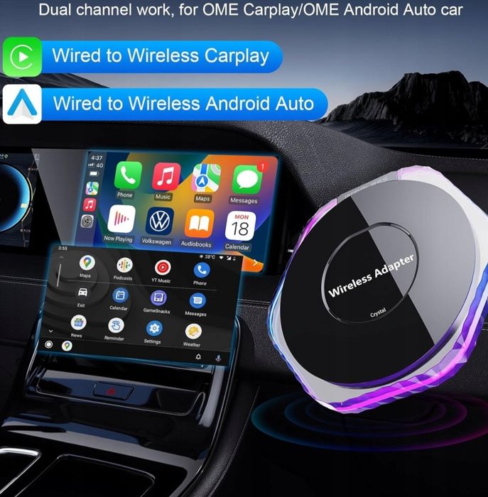 Z1 CRYSTAL Bezprzewodowy adapter Carplay 2w1 Android Auto, iOS 10+