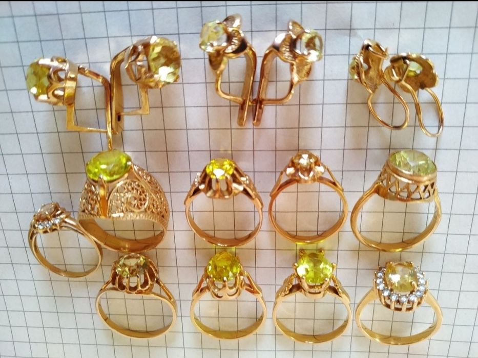 Золотые серьги цитрин,янтарь 583,585 проба,агат,хризолит