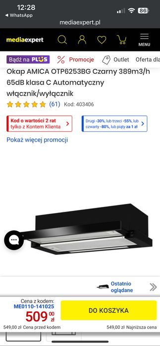 Okap AMICA OTP6253BG Czarny