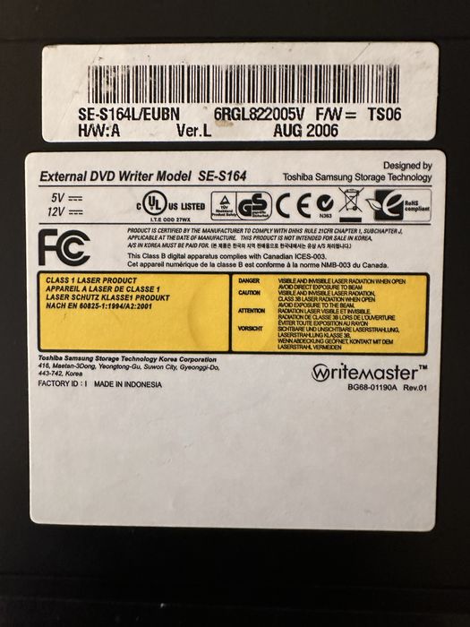 Samsung External DVD Writer Model SE-S164 - Usado como Novo!