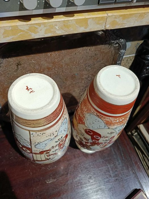 Jarras cerâmica satsuma Japão séc XIX 33 cm Assinados