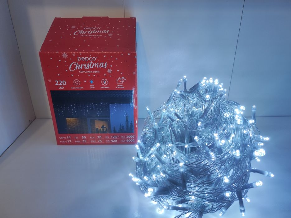 Nowe światełka kurtyna świetlna 220 LED, 7 metrów