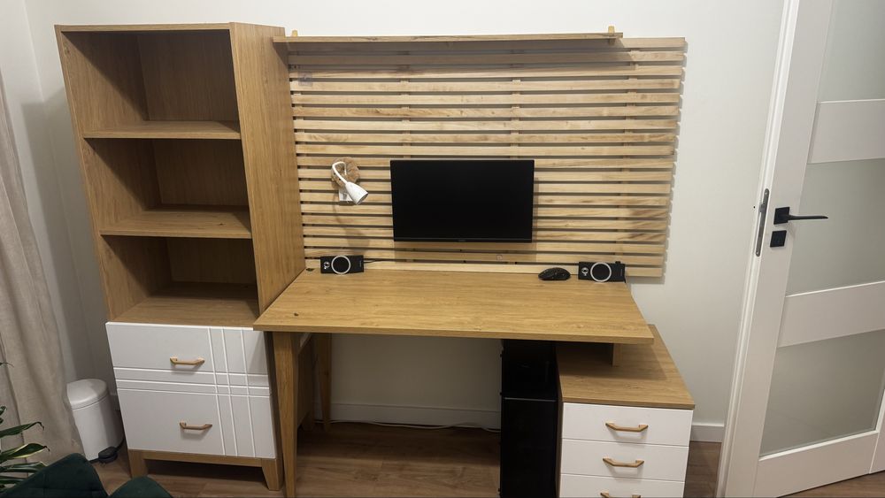 Meblik Hygge Oak – biurko z kontenerkiem i regałem