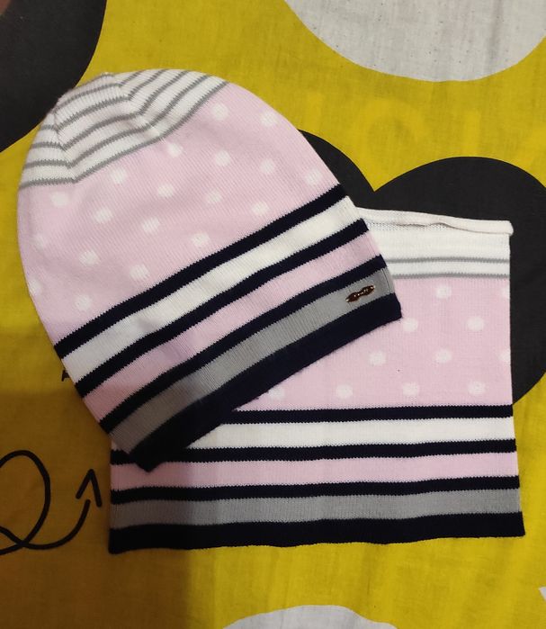 Шапка дитяча з шарфіком на 4-8 років, шапочка з хомутом