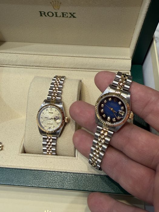 Rolex Datejust 26 mm stal/złoto piękna niebieska tarcza z diamentami