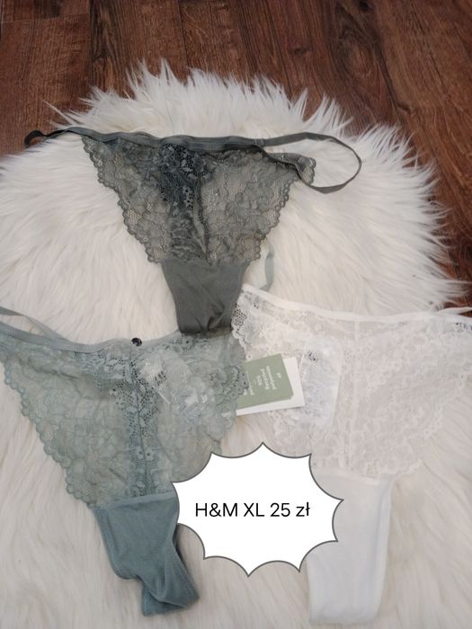 Komplet 3 sztuki stringów białe, popielate,miętowe rozmiar XL H&M