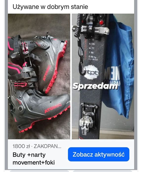 Okazja! Narty movement i buty atomic skiturowe zap ATK rozm 40