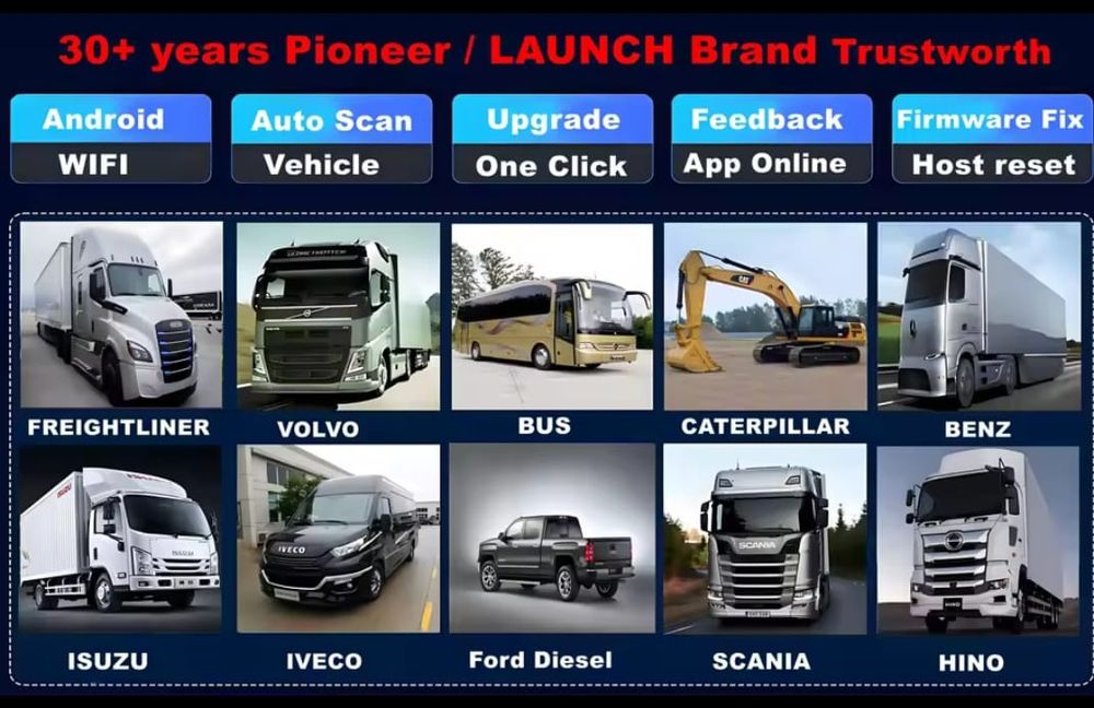 Launch CRP129HD Ciężarowe Autobusy Koparki Traktory ADBLUE DPF I inne