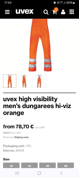 męskie ogrodniczki ostrzegawcze marki Uvex, model Protection Flash 889