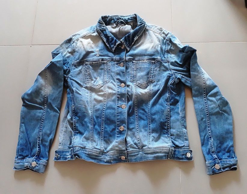 ZARA kurtka jeansowa damska z modnymi przetarciami L XL