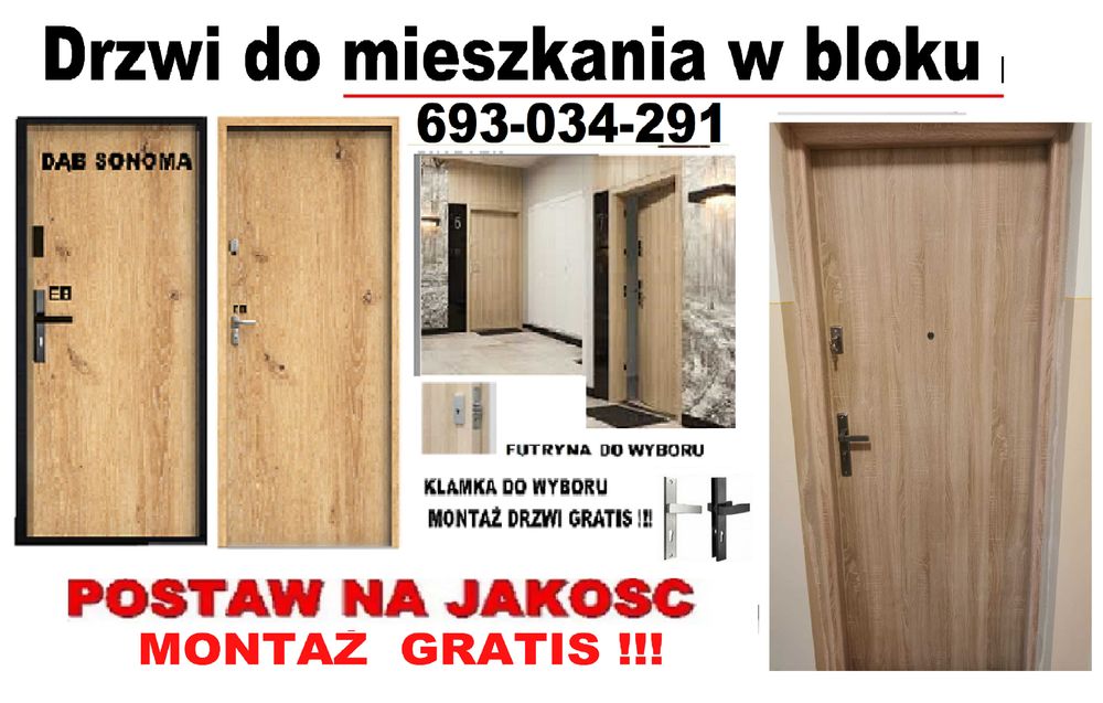 Drzwi zewnętrzne -wejściowe z montażem ,akustyczne wewnątrzklatkowe
