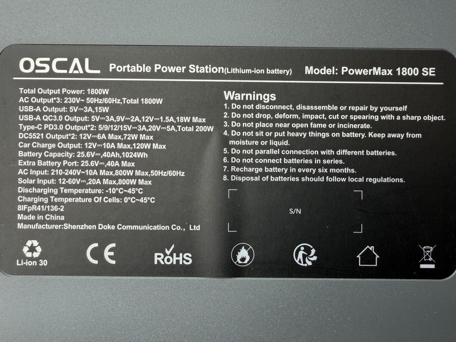 OSCAL PowerMax 1800 SE – Power Station Portátil 1800W / 1024Wh( reservado)