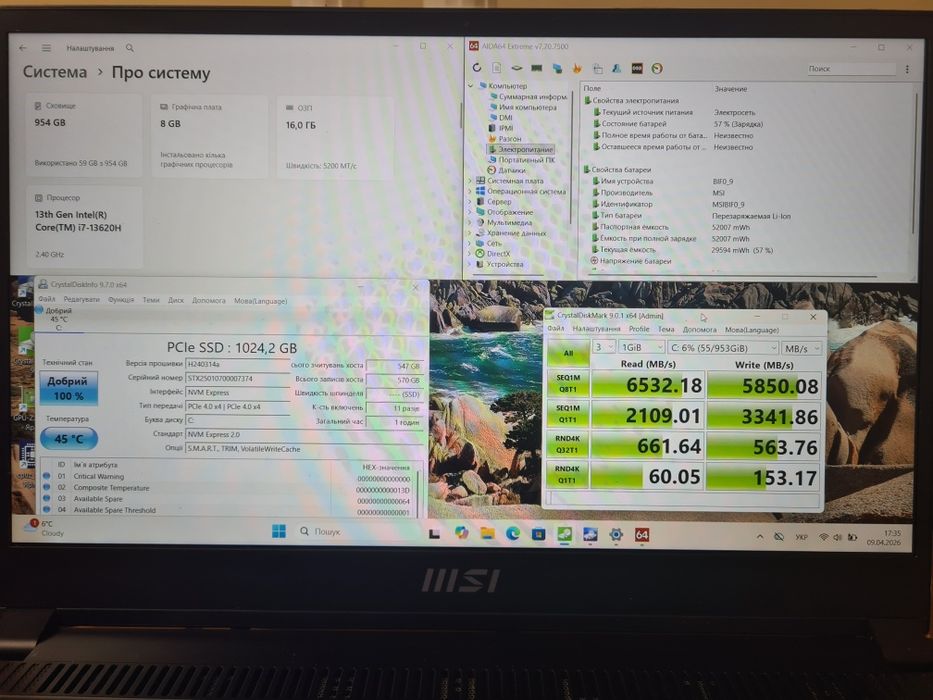 Ігровий ноутбук MSI Stealth 15 A13VF i7-13620H, RTX 4060 8Гб, RAM 16Gb, SSD 1Tb