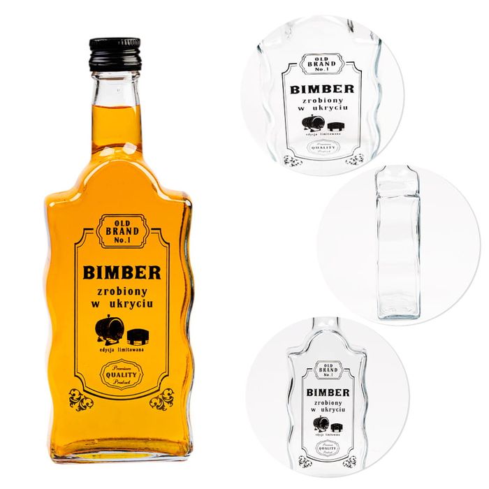 50x butelka FALA 500 ml z nadrukiem BECZKA z zakrętką na bimber wesele