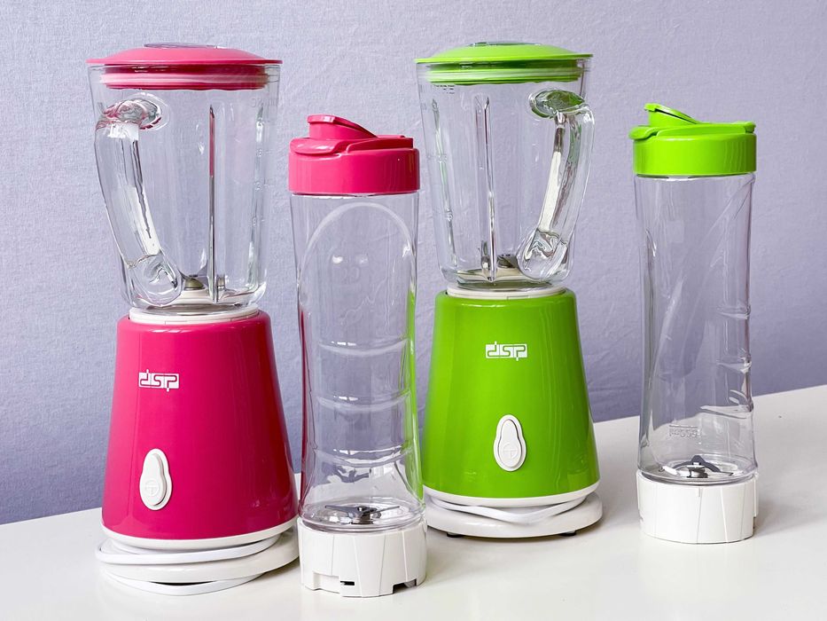 Блендер DSP KJ-2053 з шейкером 600 мл, 300 Вт — рожевий та зелений