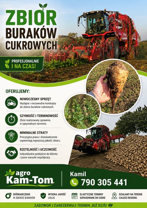 Usługi transportowe, Siew rzepaku Grimme Matrix, RTK, Zbiór buraków cukrowych