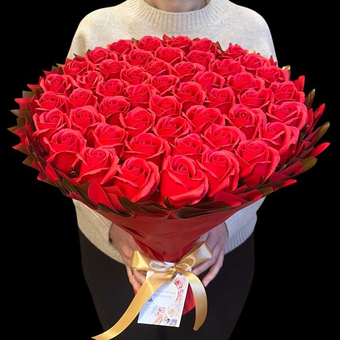 Bukiet kwiaty mydlane róże 50 szt. Prezent na 50 Urodziny. Rocznica