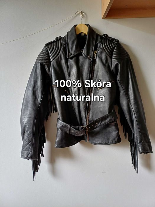 Skórzana kurtka z frędzlami Vintage rozmiar XS/S
