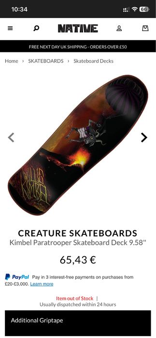 CREATURE SKATEBOARDS Kimbel Paratrooper Skateboard Deck 9.58