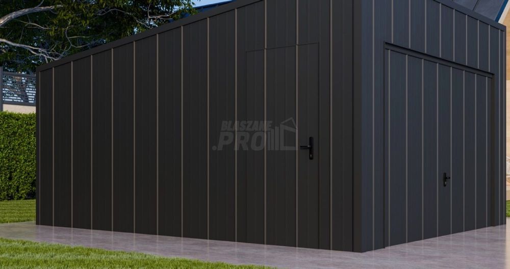 Garaż blaszany 3,5x5m - brama uchylna - drzwi - blacha na rąbek GP635