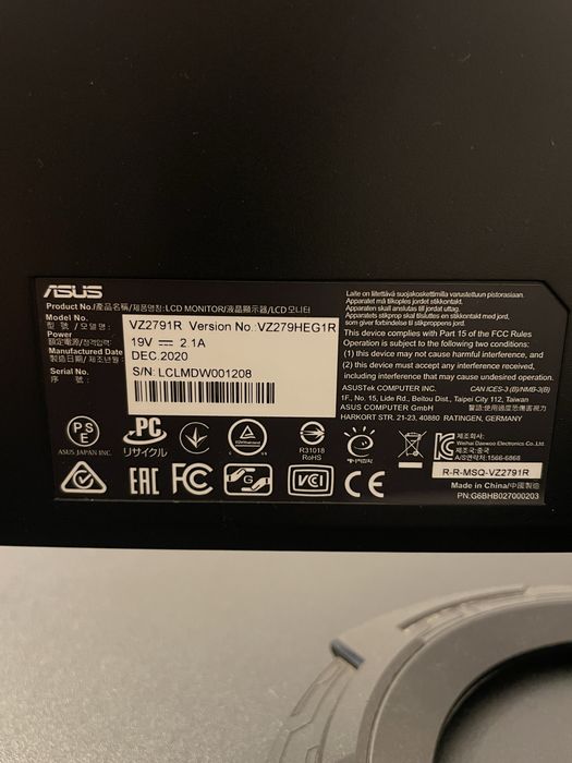 Monitor ASUS 27” VZ279HEG1R – Para Peças / Reparação