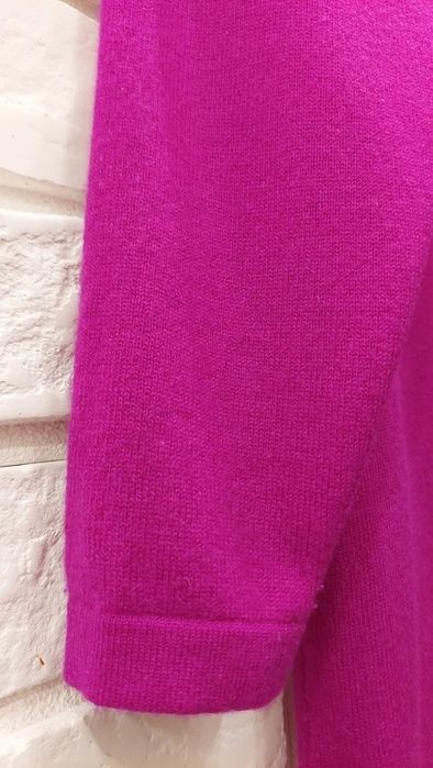 Sweter golf 100% kaszmir fuksja soft gruby splot thick weave