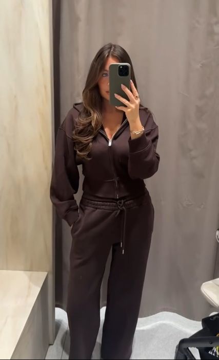 Коричневий шоколадний спортивний костюм від zara s m l / коричневый шоколадный спортивный костюм зара