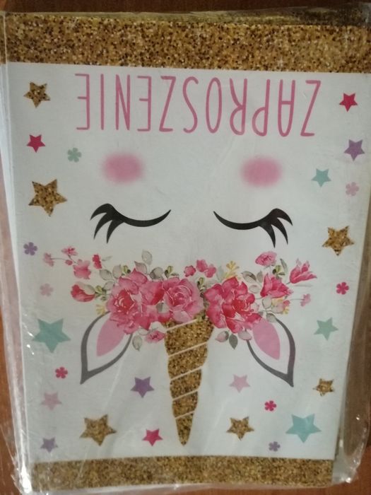 Zaproszenie na urodziny z motywem jednorożca.