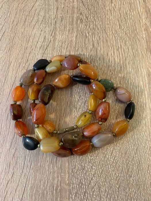 naszyjnik korale z Agatów , kamienie naturalne, Vintage