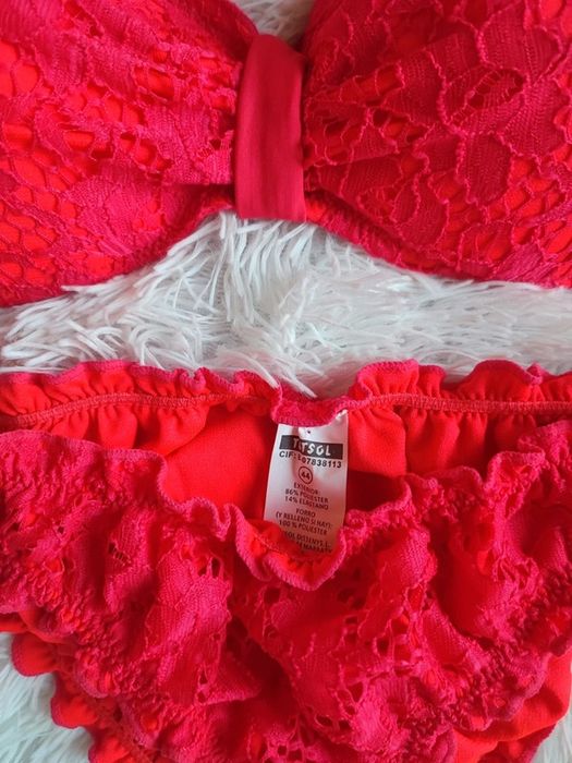 Strój kąpielowy dwuczęściowy bikini różowy czerwony malinowy