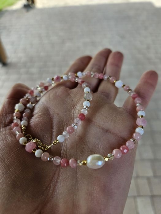 Naszyjnik Choker kamienie naturalne Jadeit Perła naturalna Agat Hematy