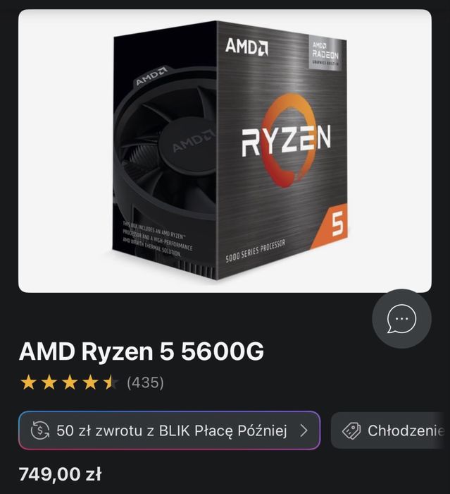 Procesor ze zintegrowaą kartą graficzną amd ryzen 5600G + chłodzenie