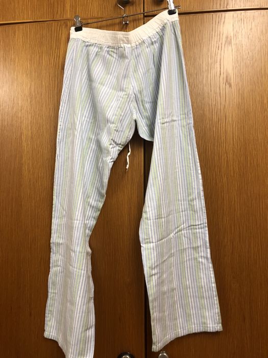 Calças riscas algodão