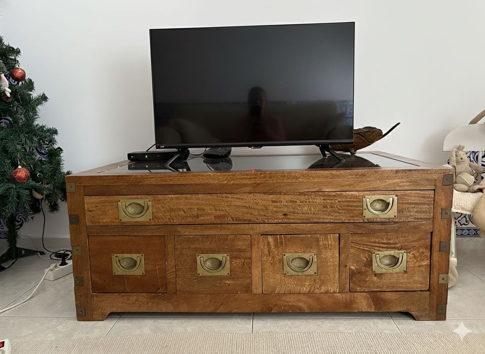 Mesa centro colonial Madeira Maciça - com 4 gavetas