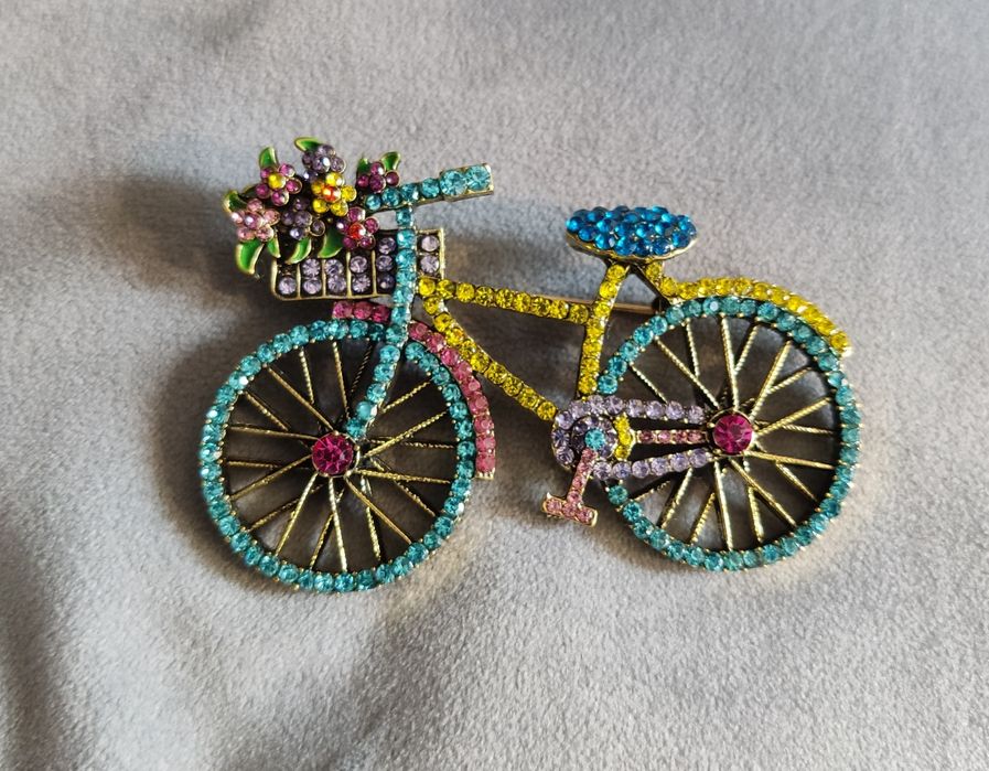 Piękna duża broszka kolorowy rower nowa