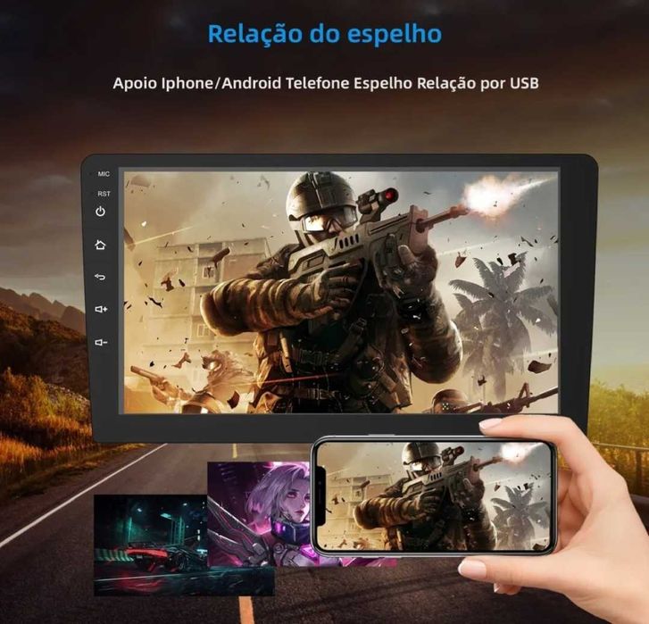 Rádio 2 DIN Android 9" + Carplay e Android auto + 4 GB RAM + 32 GB ROM