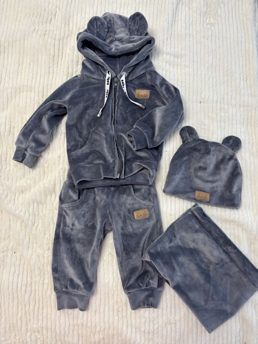 Komplet dres welurowy dla niemowląt plus czapka i komin!