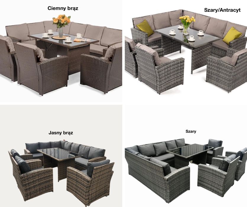 Meble ogrodowe tarasowe NAROŻNIK 9 os Taras technorattan 3xFOTEL mega