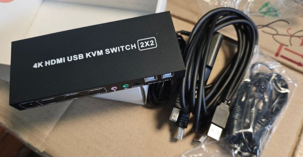 HDMI KVM Switch для 2х ПК 2×2 Dual Monitor, 4K, аудіо, пульт,