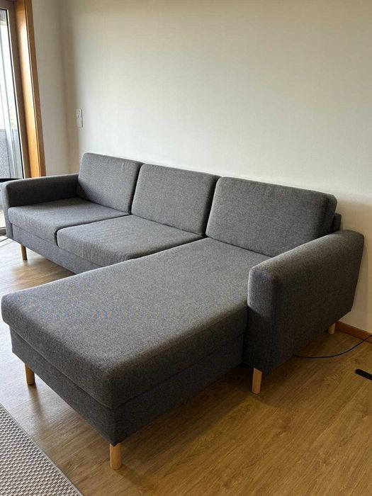 Sofá Cinzento 3 lugares Chaise Longue JISKY