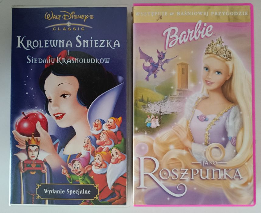 2 kasety VHS z bajkami  Królewna Śnieżka, Roszpunka
