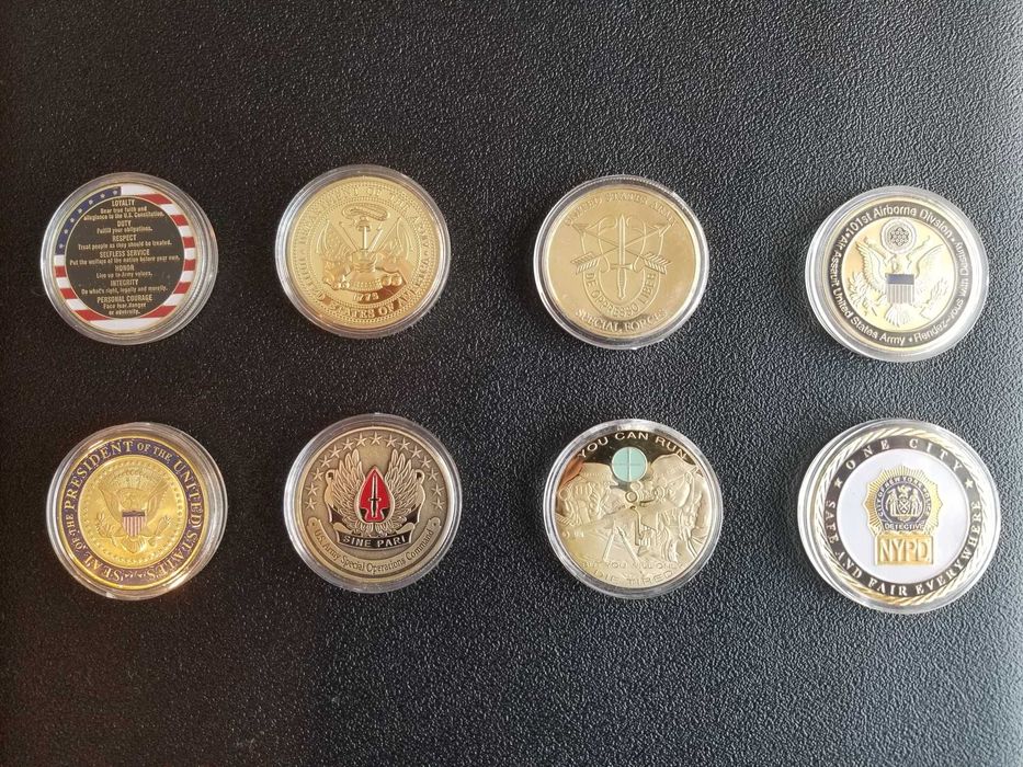 Coleção de 7 moedas/medalha das tropas especiais americanas +1- NYPD ,