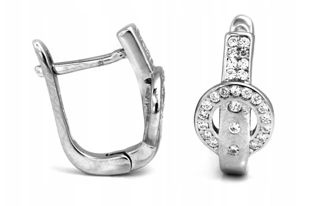 SREBRNE Kolczyki Klamra Do Paska Z CYRKONIAMI SREBRO pr.925