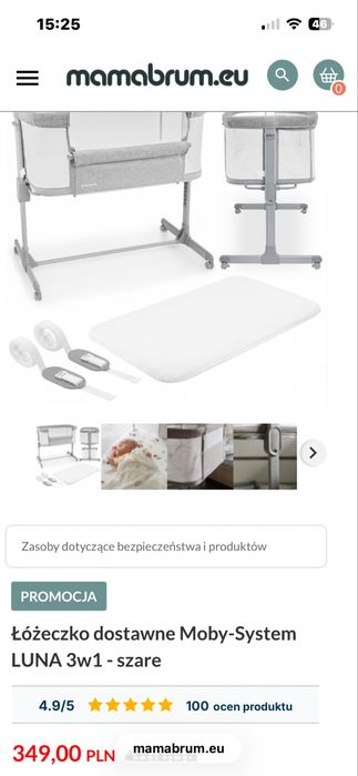 Łóżeczko dostawne Moby-System LUNA 3w1 - szare