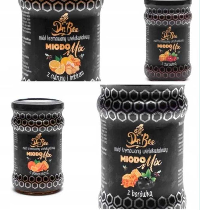 Miód - Zestaw miodów Borówka ,żurawina,pomarańcza, cytryna IMBIR